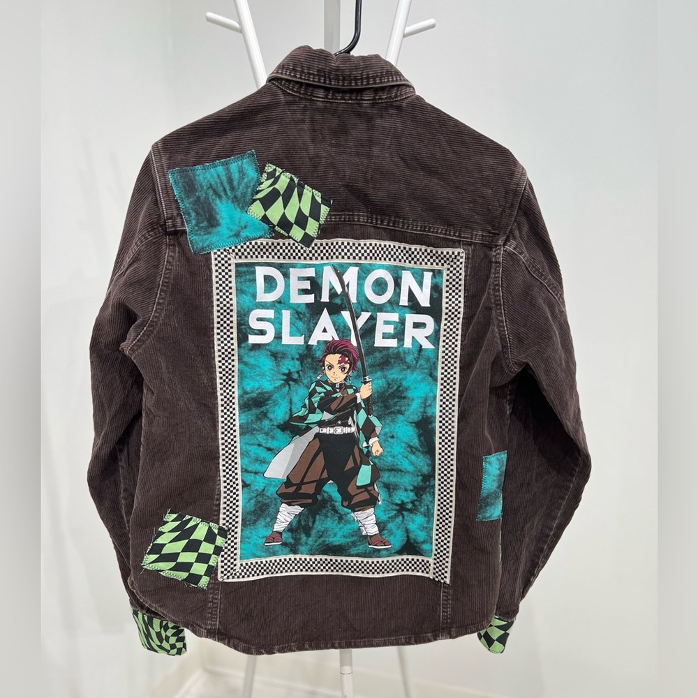 Demon slayer patchwork upcycled tshirt jean jacket